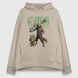 Толстовка оверсайз женская Малыш грут и енот ракета из стражи галактики, цвет: миндальный