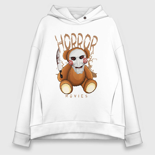 Женское худи оверсайз Медвежонок с ножом в маске из пилы / Белый – фото 1