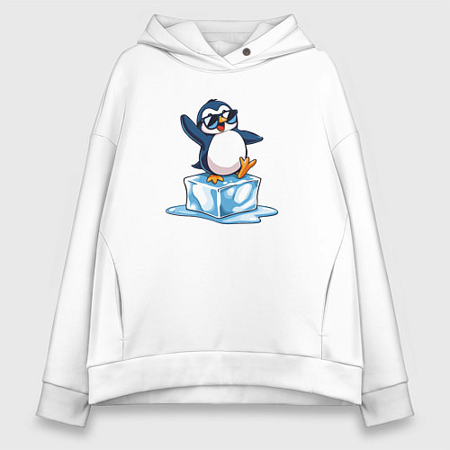 Женское худи оверсайз Пингвин на льдине / Белый – фото 1