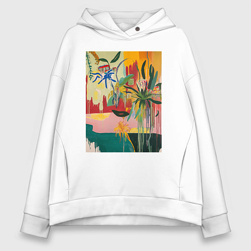 Женское худи оверсайз Абстрактная тропическая картина / Белый – фото 1