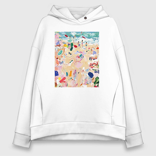 Женское худи оверсайз Абстрактная картина пляжа / Белый – фото 1