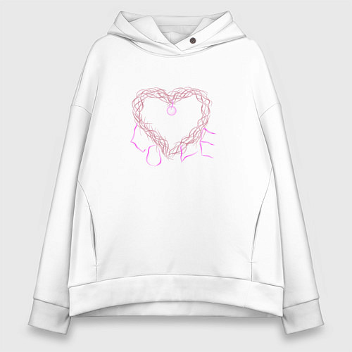 Женское худи оверсайз Сердце из веток с надписью любовь / Белый – фото 1
