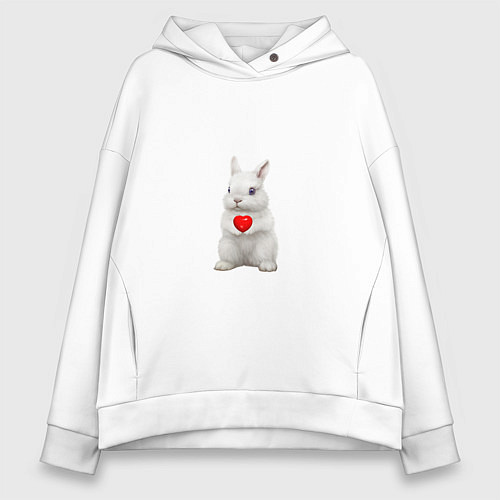 Женское худи оверсайз Белый кролик с сердечком / Белый – фото 1