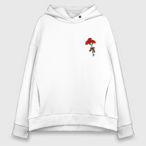Женское худи оверсайз Гвоздики и георгиевская лента / Белый – фото 1