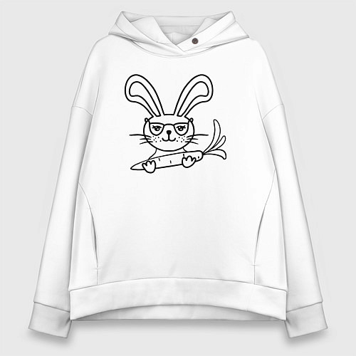 Женское худи оверсайз Милый зайка с морковкой / Белый – фото 1