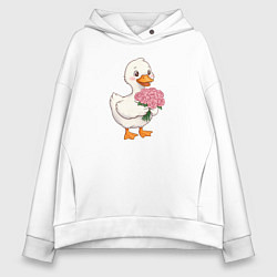 Женское худи оверсайз Милая уточка с букетом роз