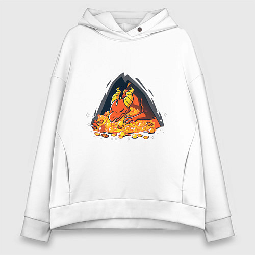 Женское худи оверсайз Dragon in a cave with treasures / Белый – фото 1