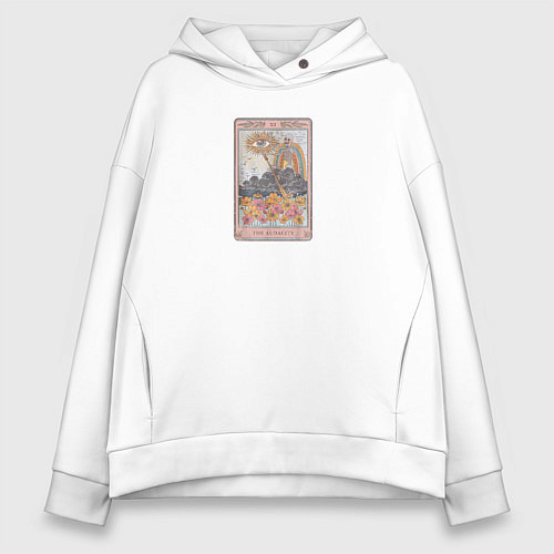 Женское худи оверсайз Таро карта со скелетом и глаз / Белый – фото 1