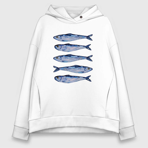 Женское худи оверсайз Рыбки акварелью / Белый – фото 1