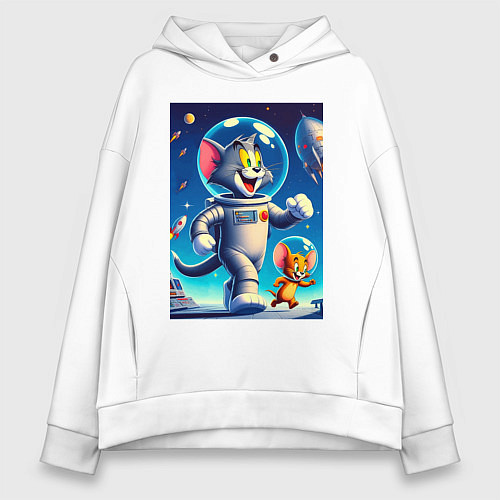 Женское худи оверсайз Космонавты Том и Джерри / Белый – фото 1