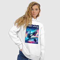 Толстовка оверсайз женская Space killer whale - ai art fantasy, цвет: белый — фото 2