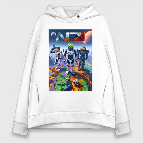 Женское худи оверсайз Mass effect and Minecraft - ai art collaboration / Белый – фото 1