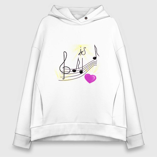 Женское худи оверсайз Музыка это моя любовь на светлом фоне / Белый – фото 1