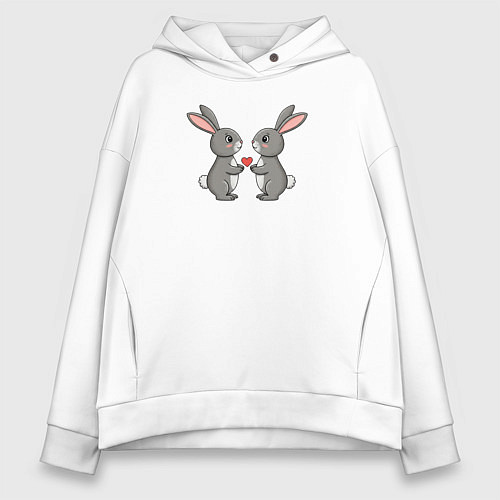 Женское худи оверсайз Влюбленные зайчики с сердечком / Белый – фото 1