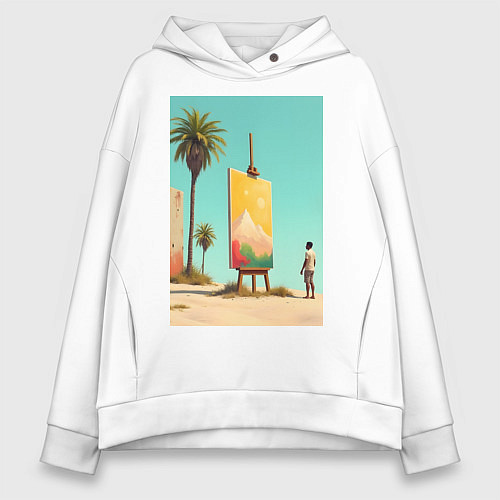Женское худи оверсайз Живопись в пустыне / Белый – фото 1