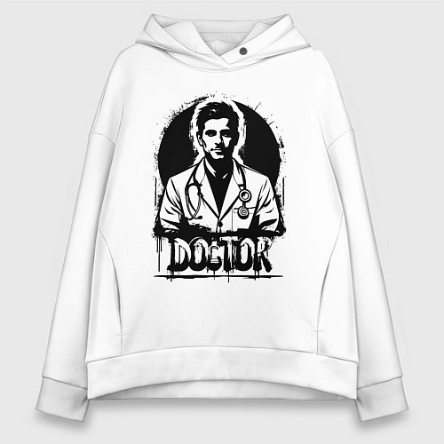 Женское худи оверсайз Доктор в белом халате / Белый – фото 1