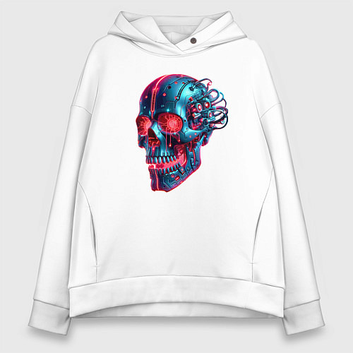 Женское худи оверсайз Metal cyber skull - ai art / Белый – фото 1
