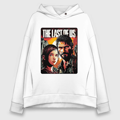 Женское худи оверсайз Одни из нас - Джоэл и Элли постер / Белый – фото 1