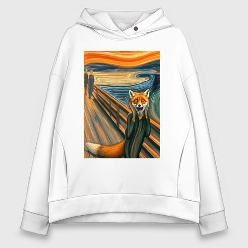 Женское худи оверсайз Лиса кричит - мем картина от нейросети / Белый – фото 1