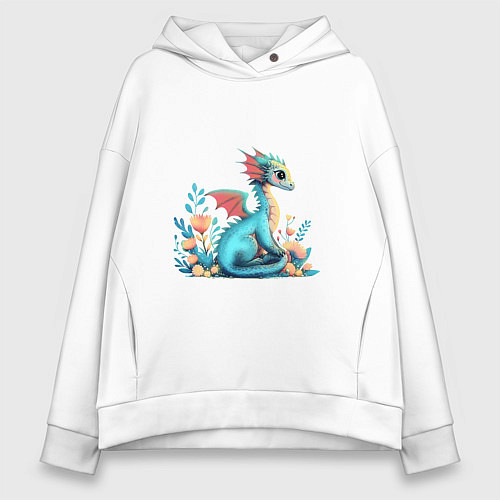 Женское худи оверсайз Бирюзовый дракон / Белый – фото 1