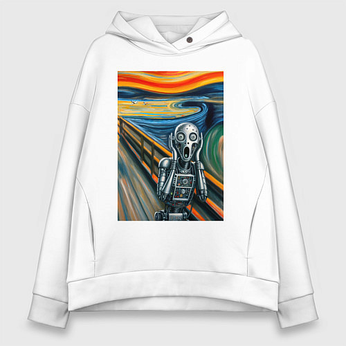 Женское худи оверсайз Робот кричит - мем нейросеть / Белый – фото 1
