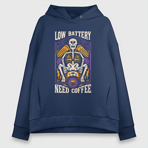 Женское худи оверсайз Low battery need coffee / Тёмно-синий – фото 1