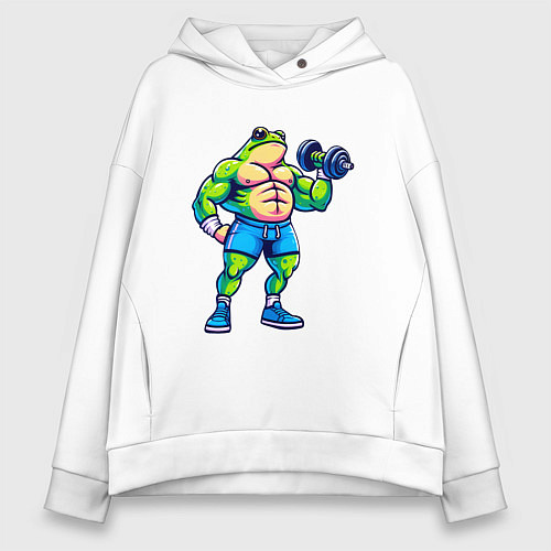 Женское худи оверсайз Лягушонок с гантелью / Белый – фото 1
