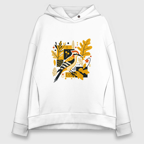 Женское худи оверсайз Дятел на ветке дуба / Белый – фото 1