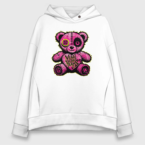 Женское худи оверсайз Pink bear / Белый – фото 1