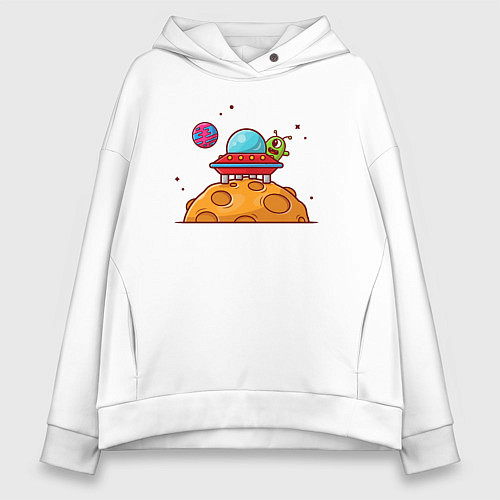 Женское худи оверсайз Инопланетянин на луне / Белый – фото 1
