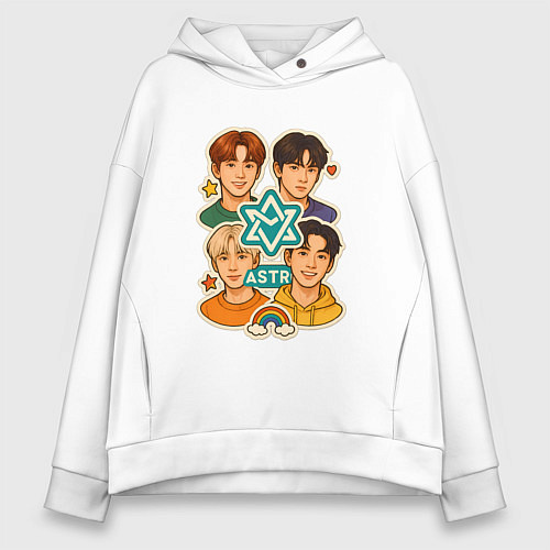 Женское худи оверсайз Astro в виде стикеров / Белый – фото 1