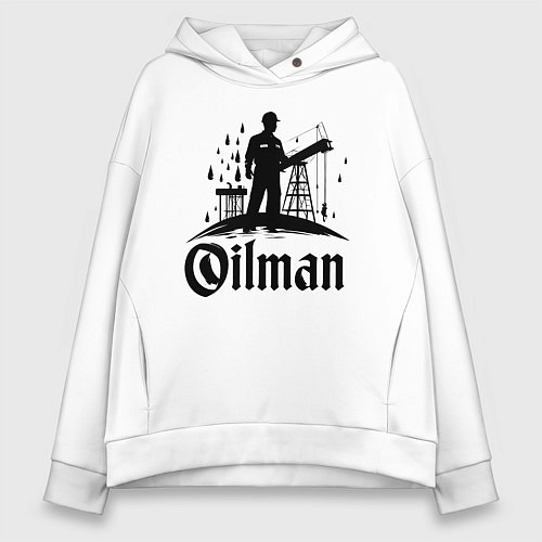 Женское худи оверсайз Нефтяной работник у буровой установки / Белый – фото 1