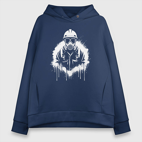 Женское худи оверсайз Нефтяник в белой краской / Тёмно-синий – фото 1