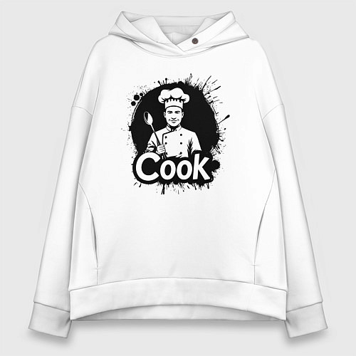 Женское худи оверсайз Шеф-повар с ложкой черной краской / Белый – фото 1