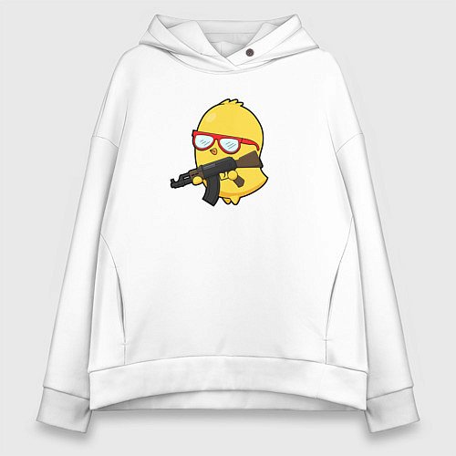 Женское худи оверсайз Цыпленок и автомат / Белый – фото 1