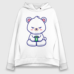 Толстовка оверсайз женская Мишка на кофейном релаксе, цвет: белый