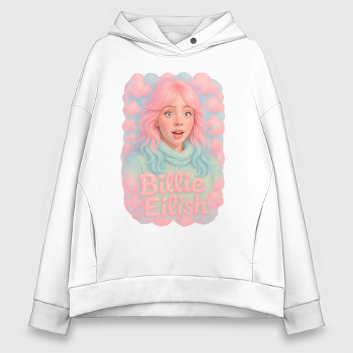 Женское худи оверсайз Билли Айлиш в розовыми волосами / Белый – фото 1