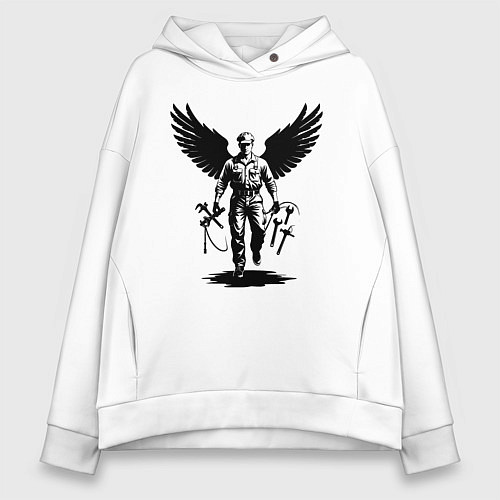 Женское худи оверсайз Крылатый мастер с инструментами / Белый – фото 1