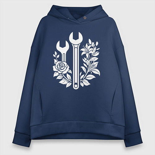 Женское худи оверсайз Рожковые ключи в розах / Тёмно-синий – фото 1