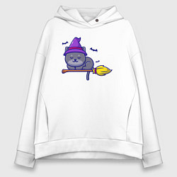 Толстовка оверсайз женская Cat witch, цвет: белый