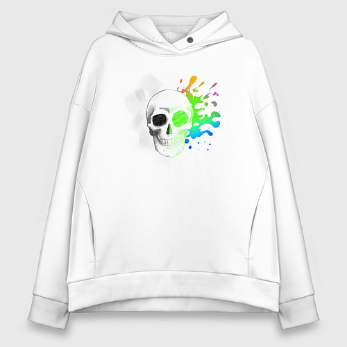 Женское худи оверсайз Не стань серой массой - череп / Белый – фото 1