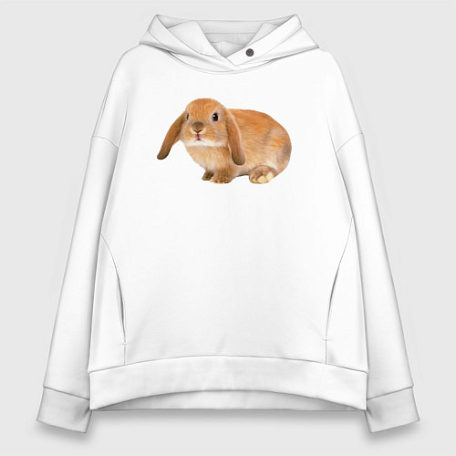 Женское худи оверсайз Рыжий пушистый кролик / Белый – фото 1