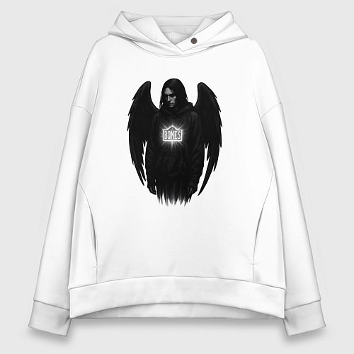 Женское худи оверсайз Bones с черными крыльями / Белый – фото 1