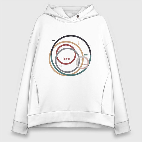 Женское худи оверсайз Love надпись абстракция / Белый – фото 1