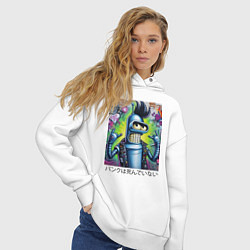 Толстовка оверсайз женская Панк жив - граффити с Бендером, цвет: белый — фото 2