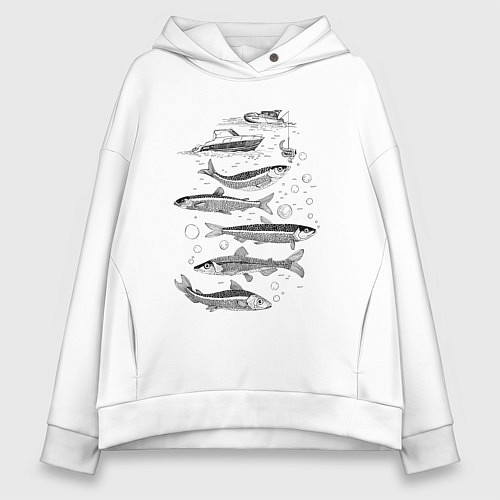 Женское худи оверсайз Корюшка пошла и рыбалка началась / Белый – фото 1