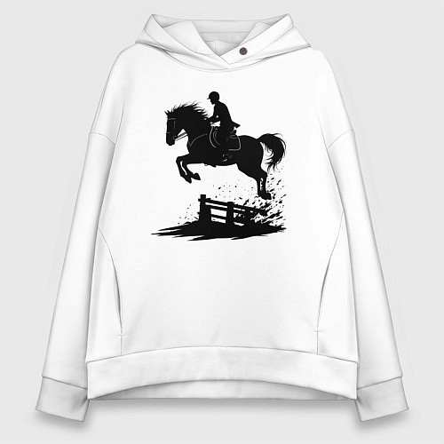 Женское худи оверсайз Скакун через барьер / Белый – фото 1