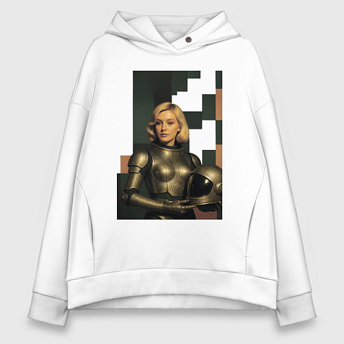 Женское худи оверсайз Женщина космонавт ретро-футуризм поп-арт 1970-х / Белый – фото 1