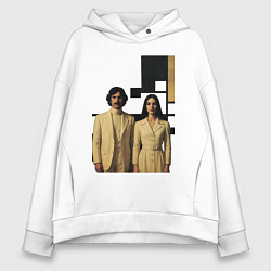 Толстовка оверсайз женская Винтажная пара - девушка с мужчиной в белых костюм, цвет: белый