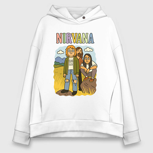 Женское худи оверсайз Nirvana мультяшный стиль / Белый – фото 1